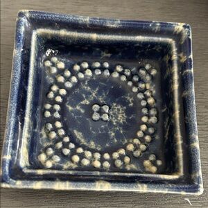 Bennington Pottery Handcrafted Blue Agate Ceramic Trinket Tray Soap Dish